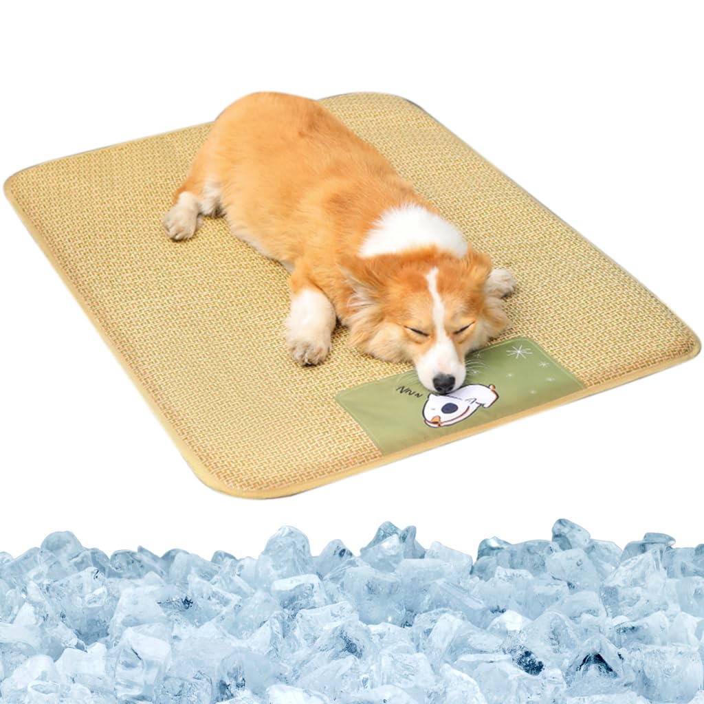 Qpets® Dog Cat Summer Mat & Sleeping Pad Rattan Pad Cool Summer Pad Sleeping Pet, Anti-scratch Summer Sleeping Pad, Waterproof Bottom, Easy to Clean (75*100CM)