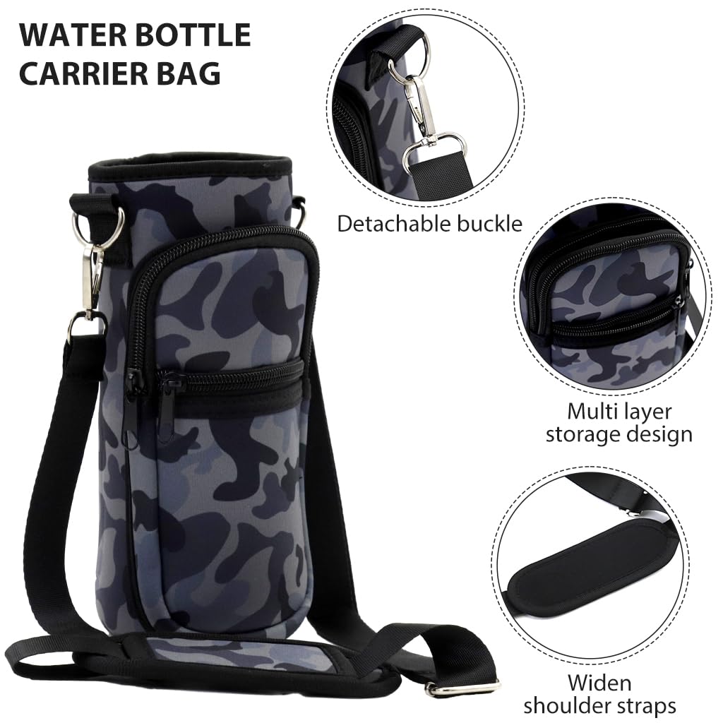 HASTHIP Water Bottle Carrier Bag for 32 oz Bottles with Adjustable Strap and Pockets | 3PCS Set