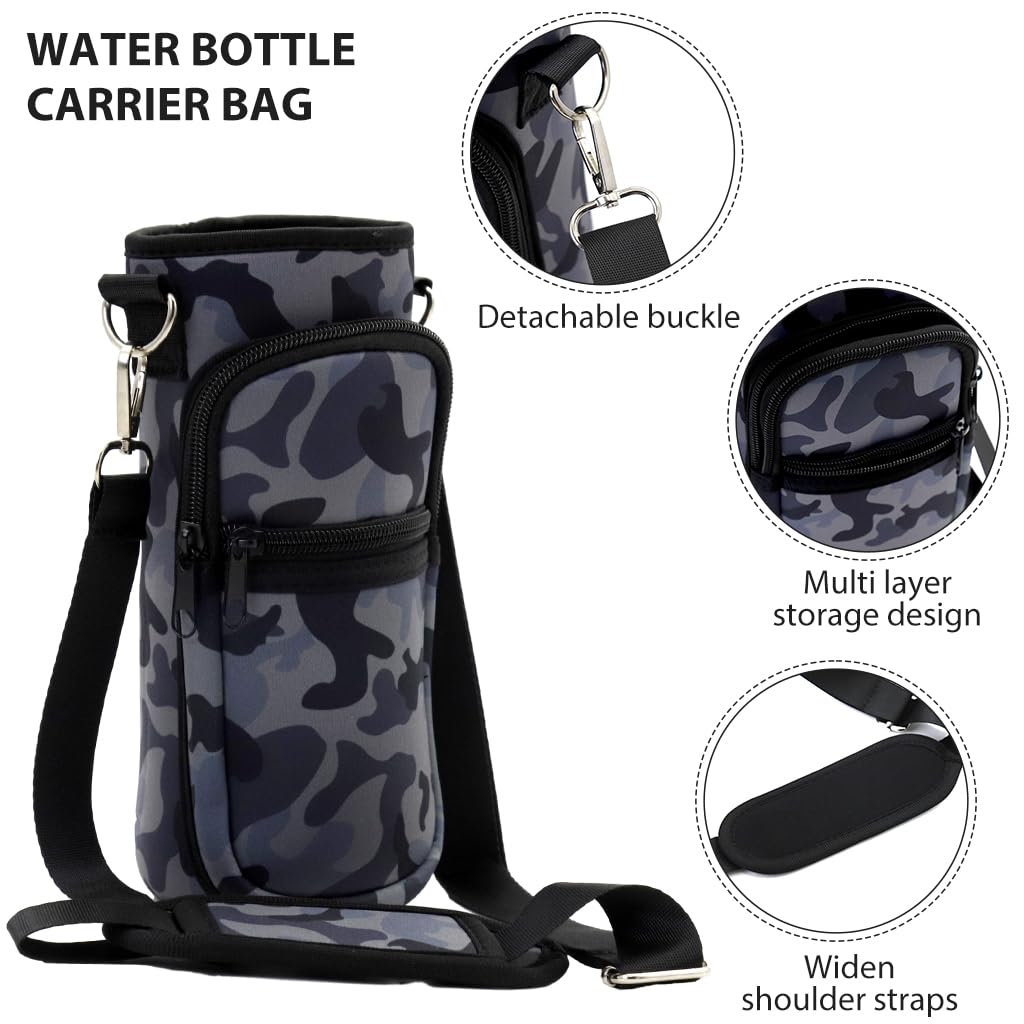 HASTHIP® Water Bottle Carrier Bag with Pocket for Stanley 40 OZ Tumbler with Adjustable Shoulder Strap, Sports Water Bottle Accessories Accessories for Hiking Travelling Camping, Black