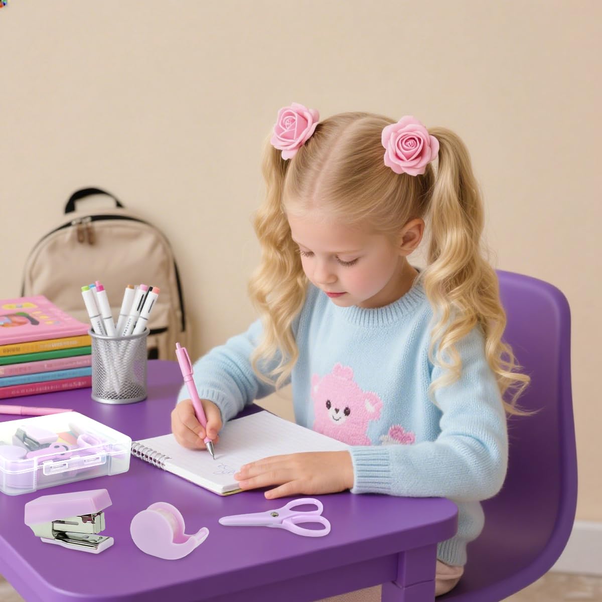 OFIFO Stationery Items Set for School and Office with Mini Stapler and 6pcs Supplies | Compact Portable Desk Kit