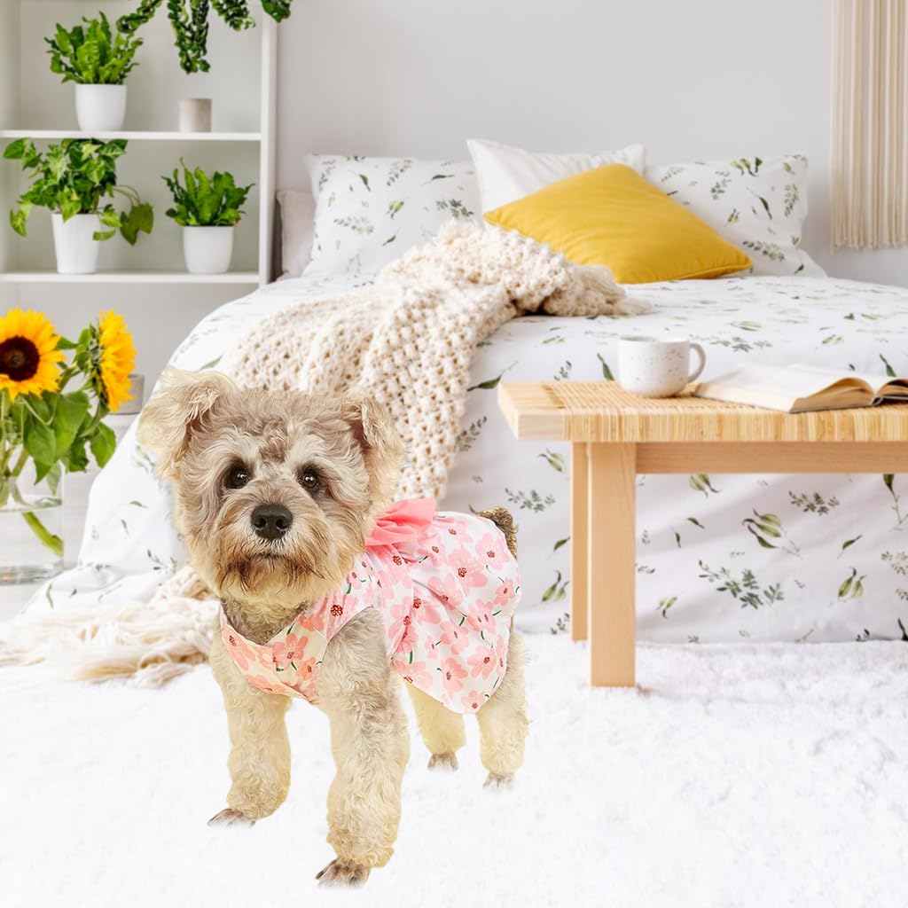 ZIBUYU Dog Clothes for Small Dogs featuring Button Up Closure with Pink Floral Bow | 32cm Neck Fit