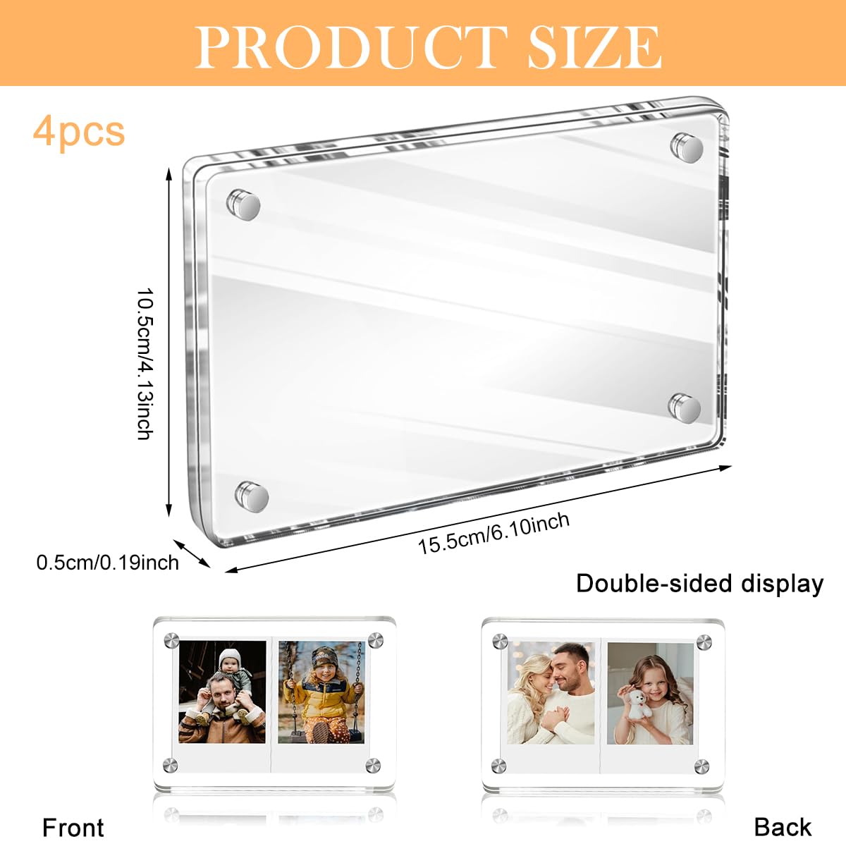 HASTHIP Acrylic Magnetic Photo Frame for Fridge with Strong Hold and 6×4 in Size | 4 Pack Transparent Display