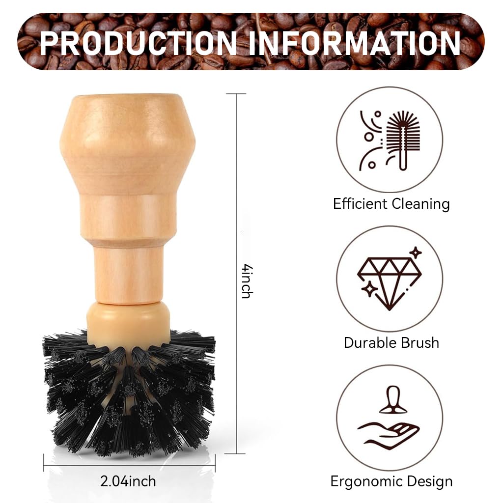 Supvox Portafilter Cleaning Brush for 51mm 54mm Baskets with 360 Degree Bristles and Wooden Handle