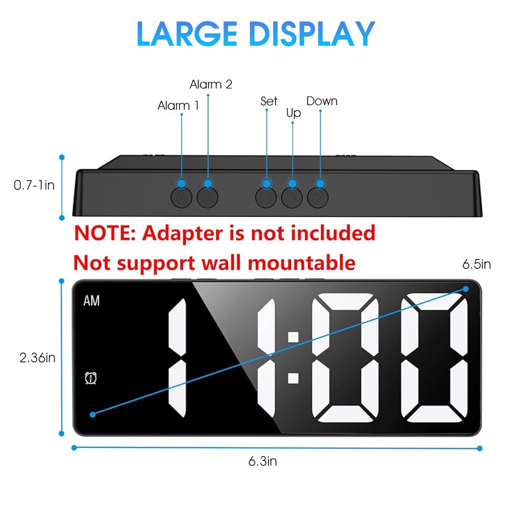 ZIBUYU® Digital Clock, LED Alarm Clock for Bedroom, Electronic Desktop Clock with Temperature Display, Voice Control, 12/24H, Small Clock for Bedroom Decor (No Battery＆Adapter)