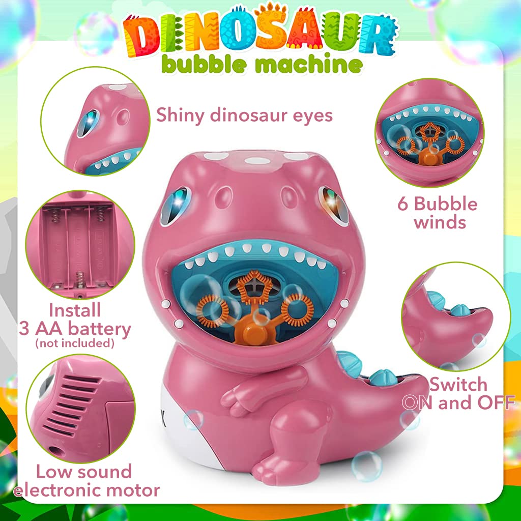 PATPAT Dinosaur Bubble Machine for Kids with Light and Music featuring 6 Wands 500+ Bubbles