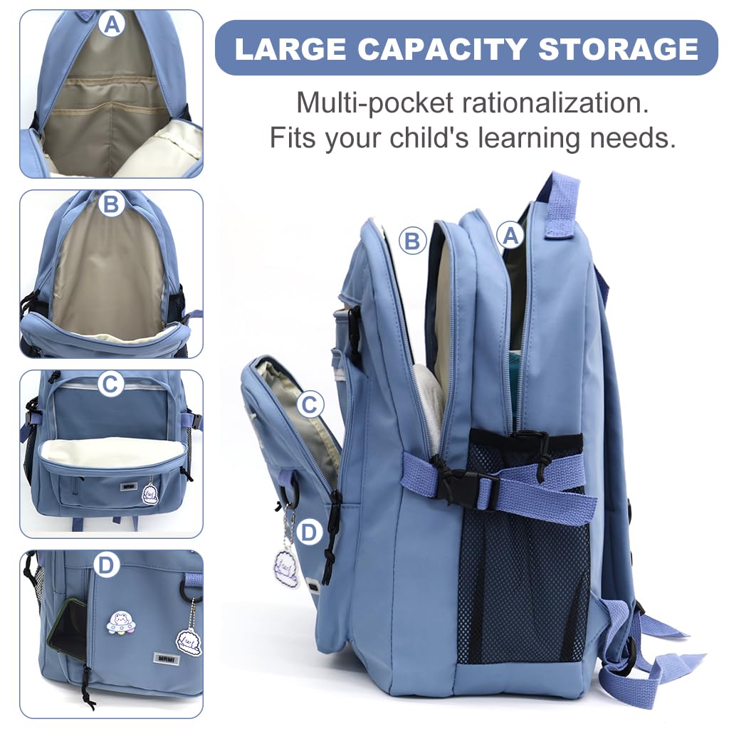 ZIBUYU School Backpack for Girls with 31x19x43cm Capacity and Secure Chest Strap | Blue Casual Organizer for Students