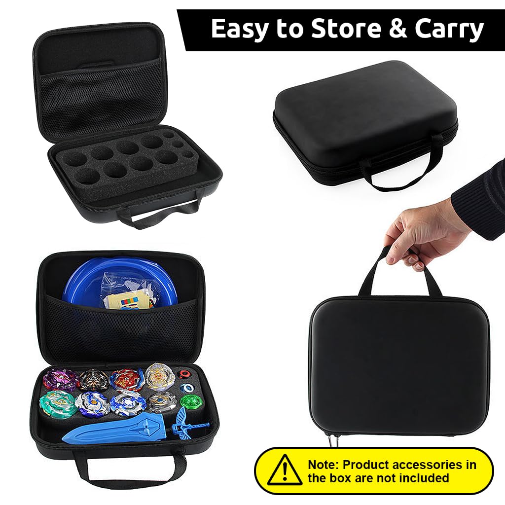 PATPAT Battling Tops Toys Storage Case for Travel and Organization featuring EVA Foam Holder and Mesh Pocket 28.5x22x6cm