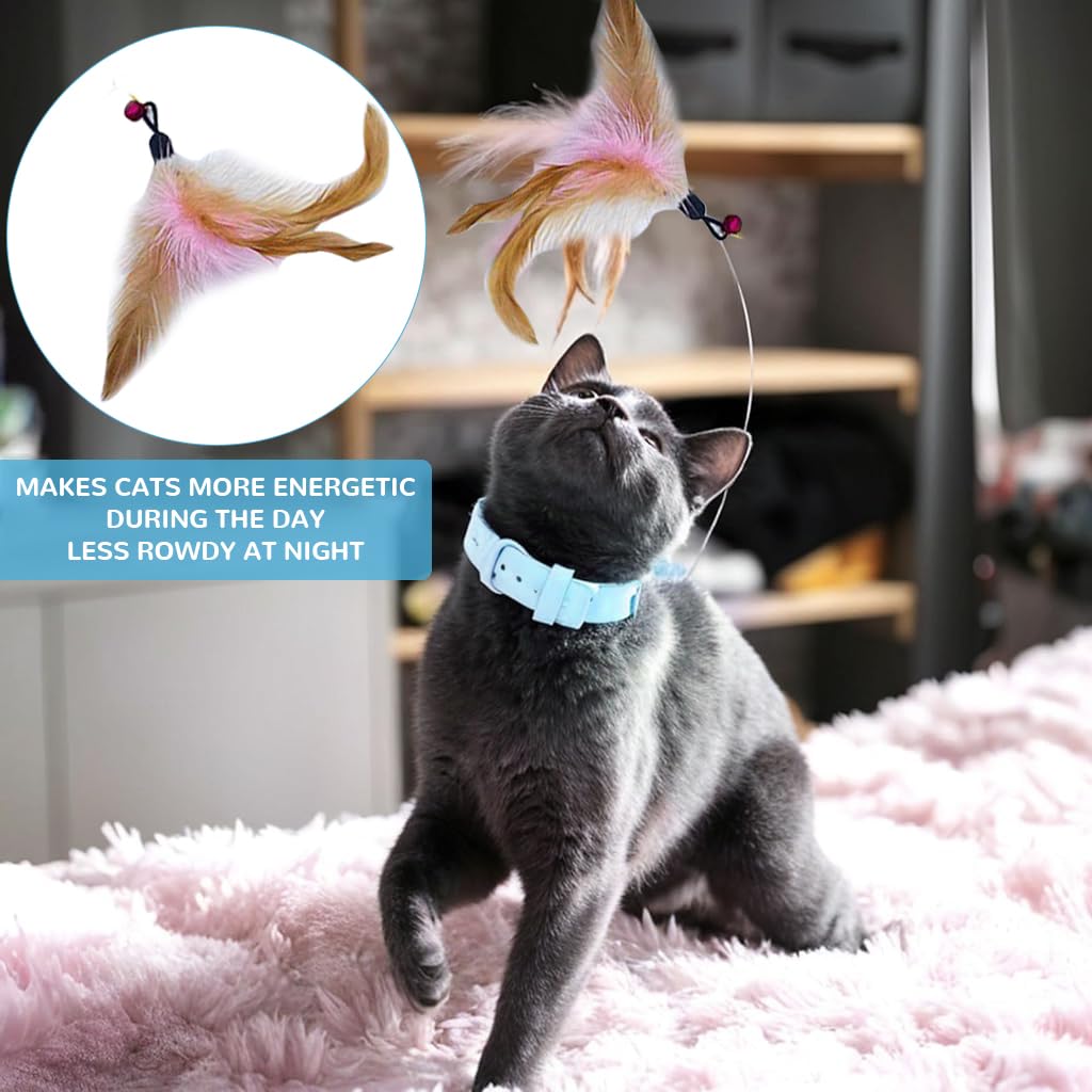Qpets Cat Teaser Toy for Self Entertainment with Swivel Steel Wire and 5 Feather Charms