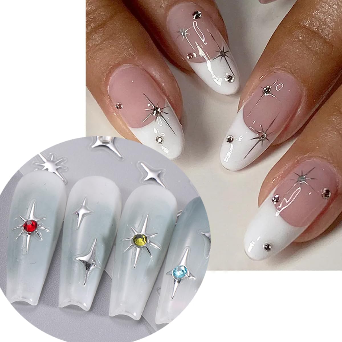 MAYCREATE Star Nail Stickers for DIY Nail Art with 3D Galaxy Stars Design | 6 Sheets Set