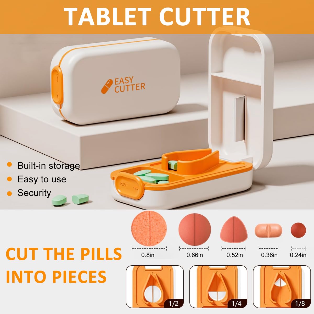HANNEA Pill Cutter for Splitting Tablets with Stainless Steel Blade and Lockable Box | Travel-Friendly Pill Organizer