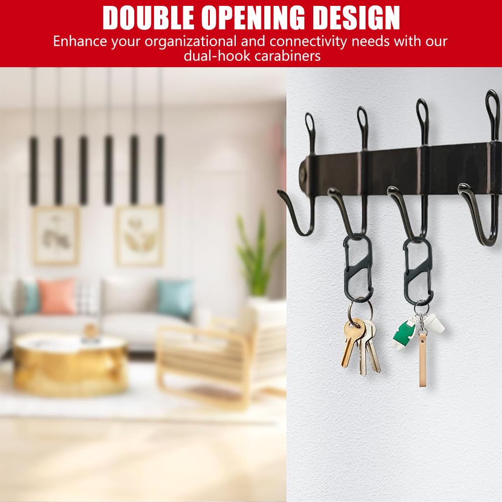 Proberos Mini Carabiners for Keys with Dual Hook Design 15PCS 2.36 in Zinc Alloy Black