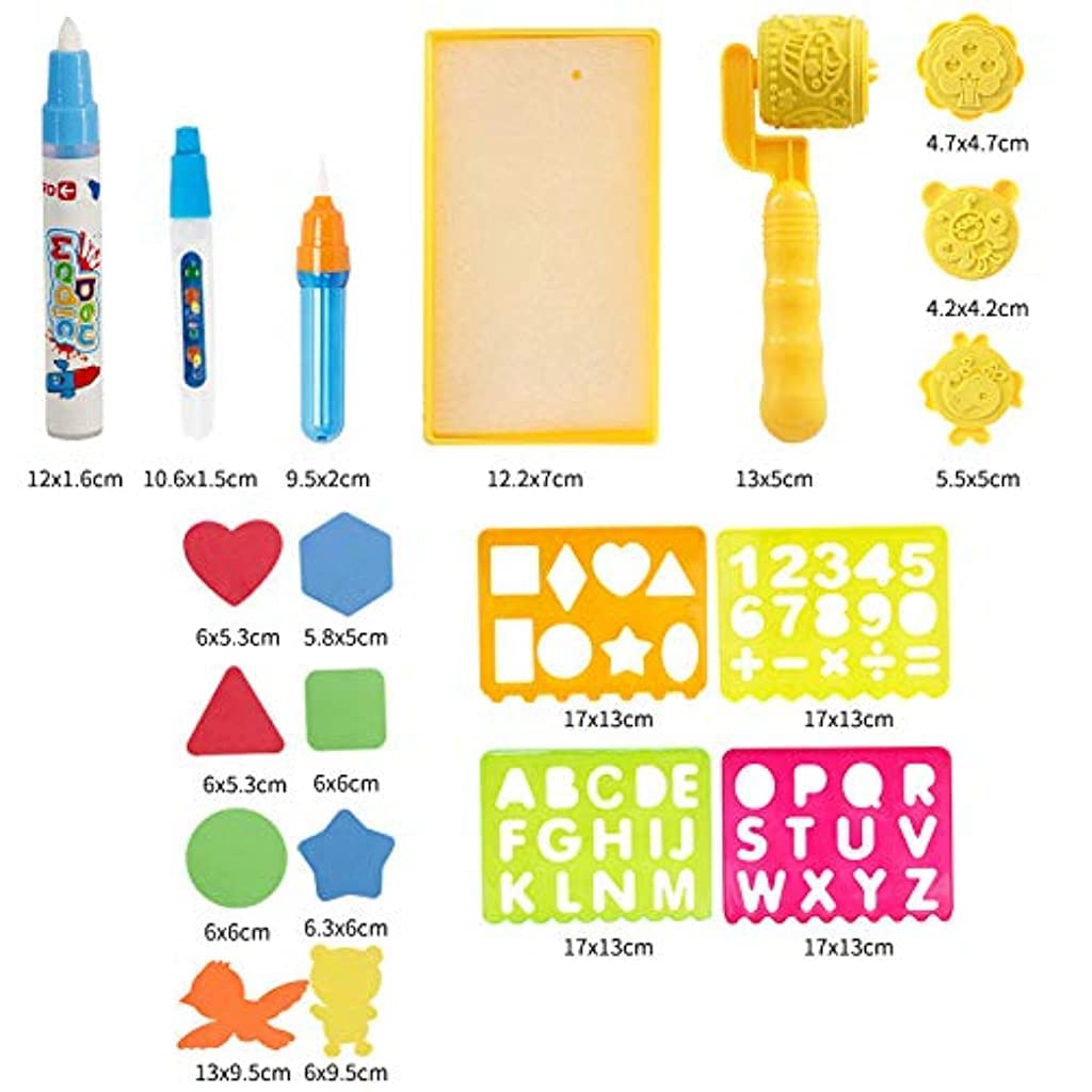 [Second-hand]PATPAT@ Water Doodle Mat 100 * 75CM Large Water Drawing Mat, Drawing Painting Mat with Water Doodle Pens Drawing Painting Stencils, Educational Toy Toddlers (Sage 3)