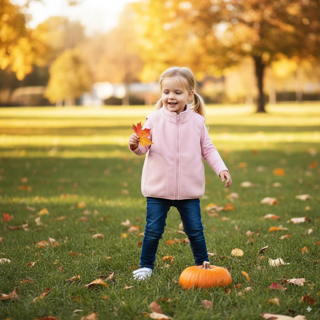 SANNIDHI Kids Sleeveless Jacket for Fall and Winter with Full Zip and Pockets | 130 cm Pink Fleece Vest