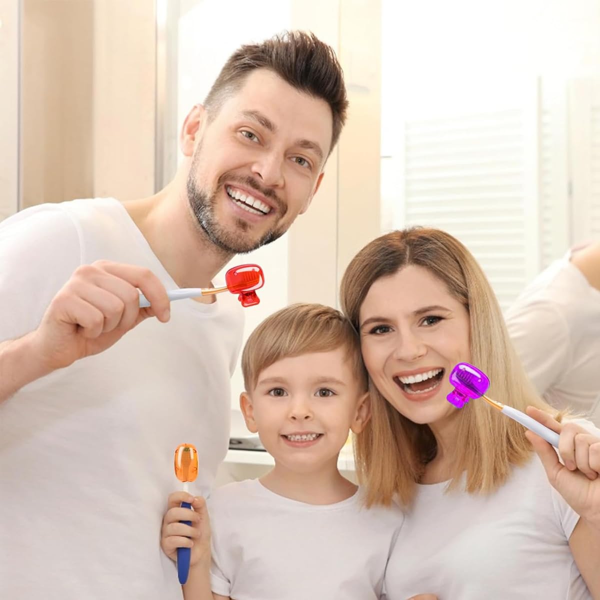 HANNEA Toothbrush Cap Set for Travel with Clip On Ventilation Holes 4pcs BPA Free | Hygienic Protection for Kids and Adults