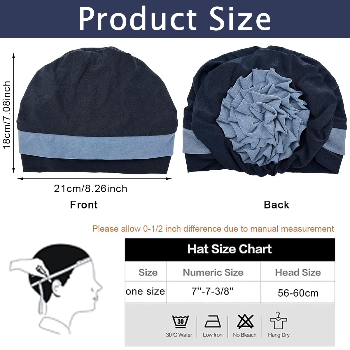 SANNIDHI Chemo Caps for Women with Elastic Fit 22–23 in featuring Floral Detail | Navy Blue Turban