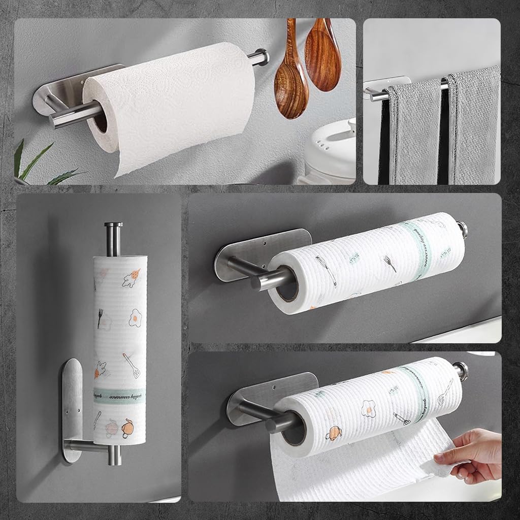 ZIBUYU® Toilet Paper Holder Towel Rack Wall Self Adhesive Towel Rack Stainless Steel Toilet Paper Holder Bathroom Face Towel Rack Dish Cloth Holder