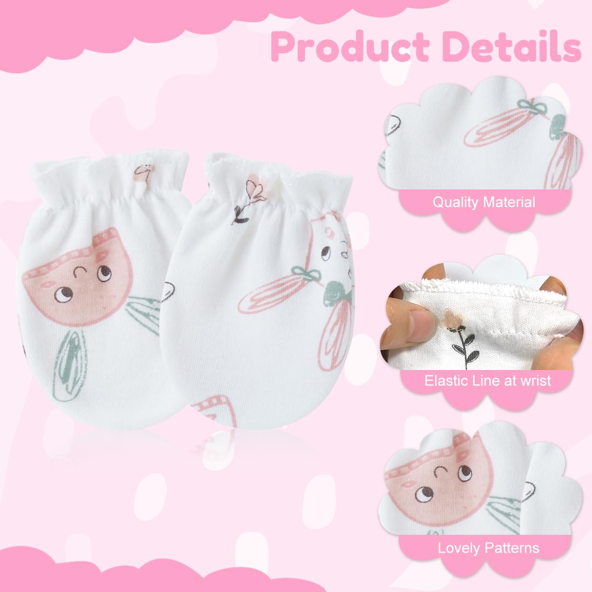 SNOWIE SOFT Baby Scratch Mittens for Preventing Face Scratches with Elastic Cuffs | 6 Pairs Breathable Cotton Gloves