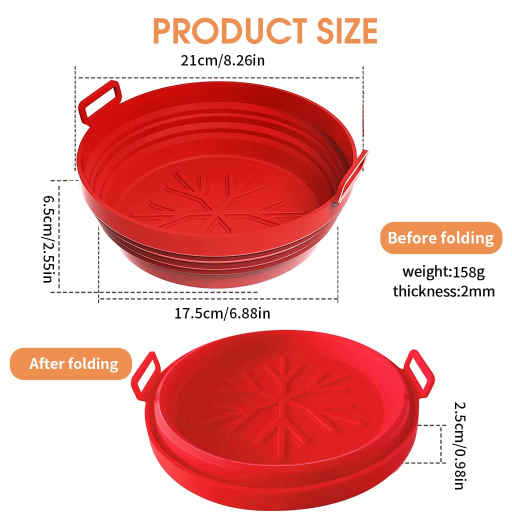 HASTHIP Air Fryer Silicone Baking Tray, 1 Pcs 8.2 Inch Foldable Air Fryer Liner for 4-7QT, Reusable Air Fryer Silicone Pot with Anti-scalding Handles, Food Safe Air Fryers Oven Accessories (Red)