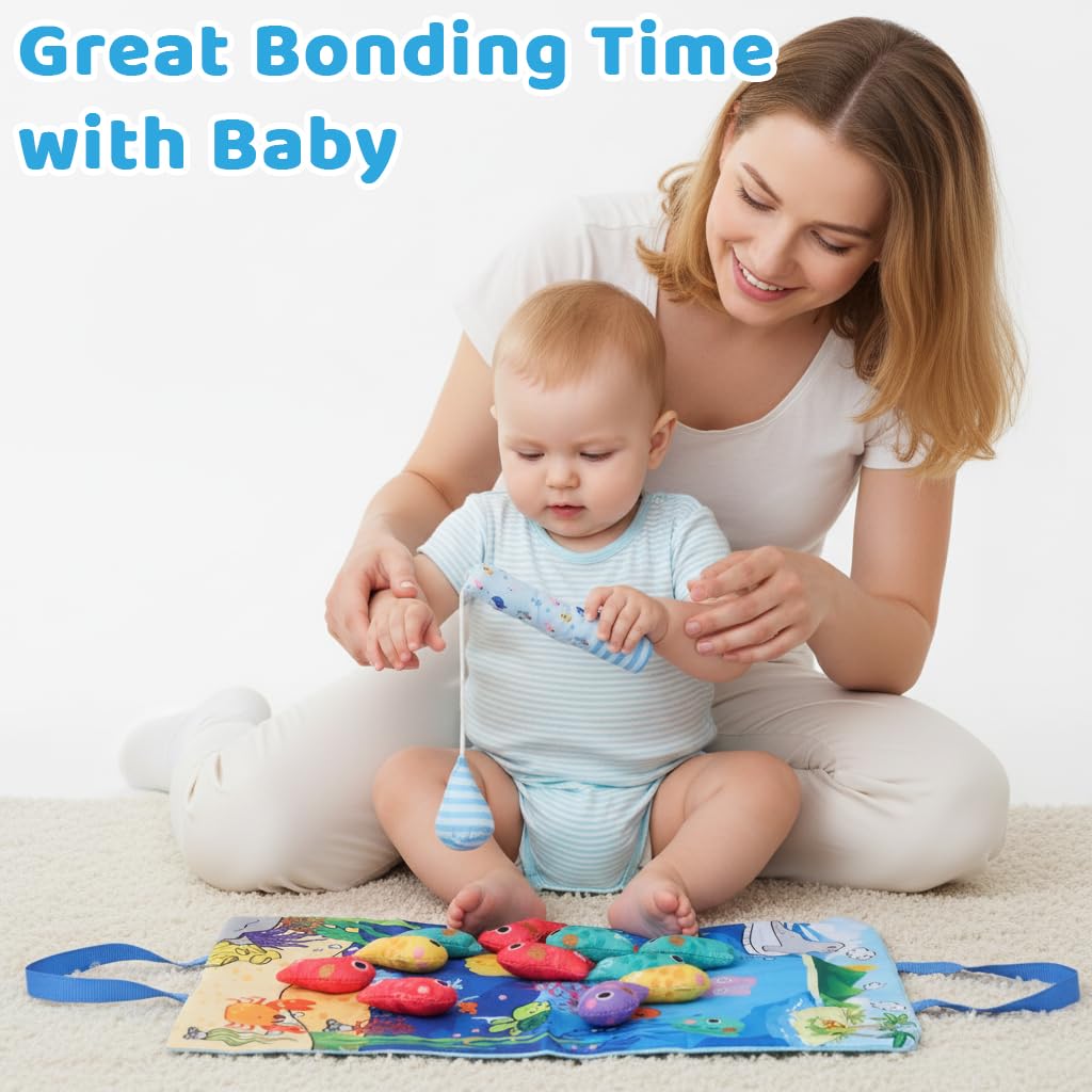 SNOWIE SOFT Magnetic Fishing Game Set for Toddlers with Fabric Mat and Plush Fish | Educational Color Sorting and Hand Eye Coordination Play