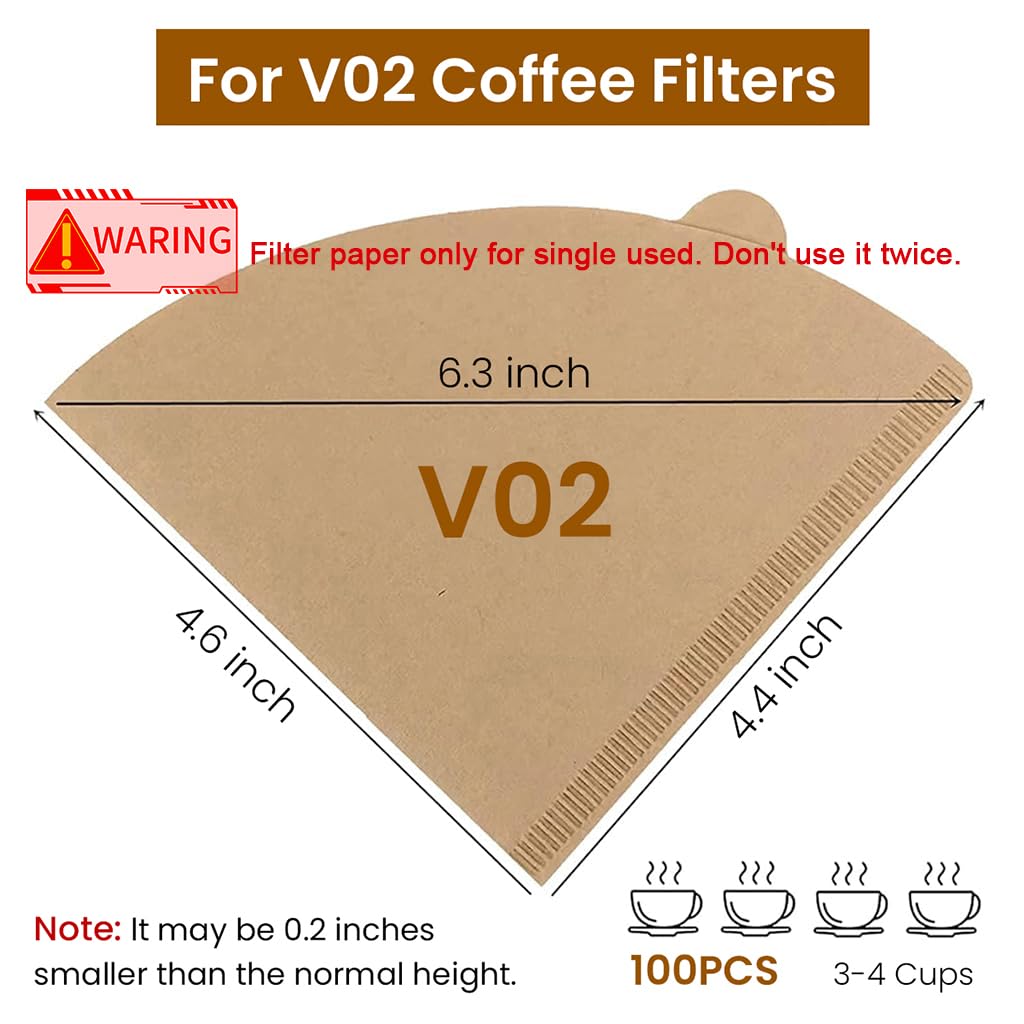 Supvox® 100 Counts Coffee Filter Paper for Brewing Coffee Natural Unbleached Coffee Filter Paper Cone-Shape Disposable Coffee Filters Paper Fit for Drip Coffee, Box Packed