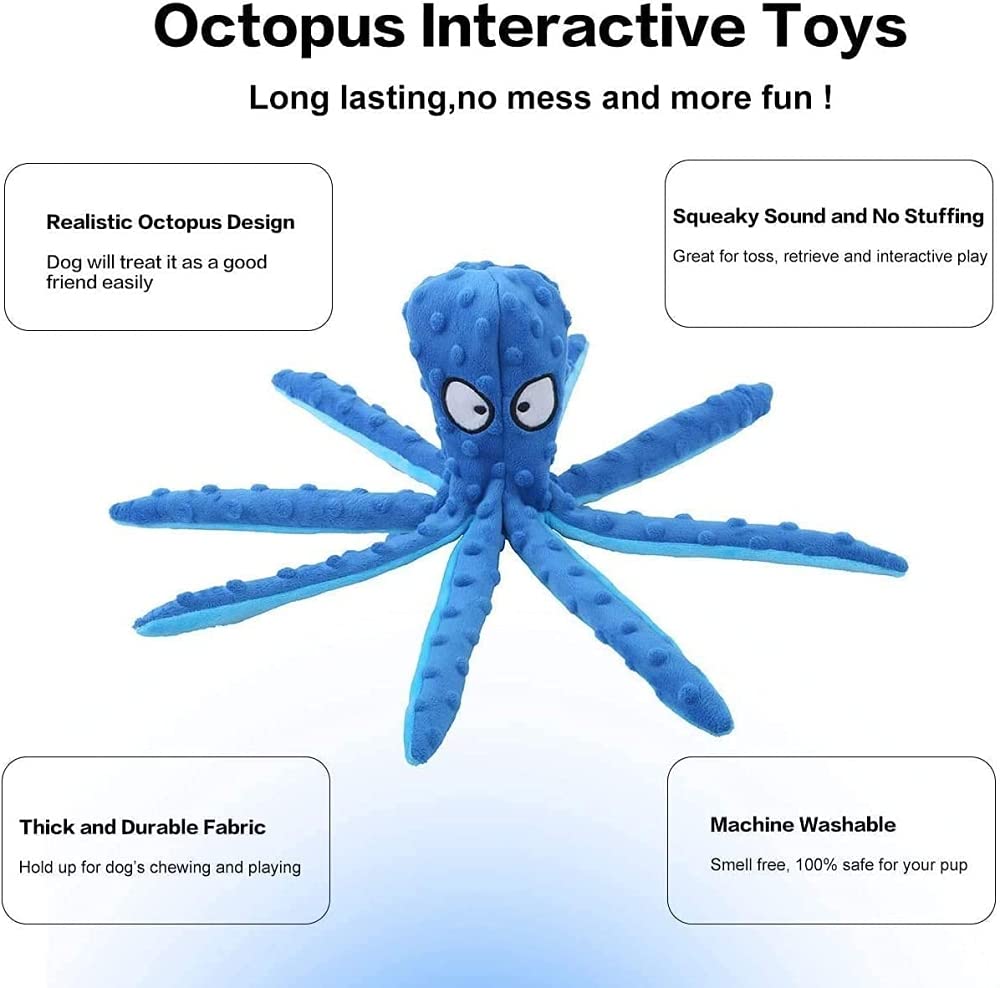 Qpets Squeaky Dog Toy for Puppy Teething with Crinkle Paper 12.6 in Octopus Design | Plush Interactive Play for Small to Medium Dogs