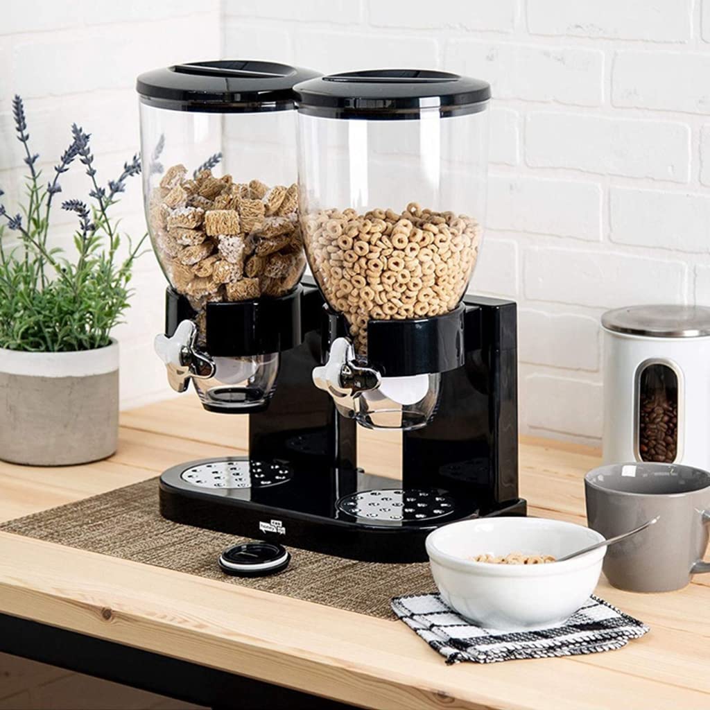 HASTHIP Cereal Dispenser for Dry Food with Dual 2L Jars and Portion Control Knobs | Food Grade Plastic