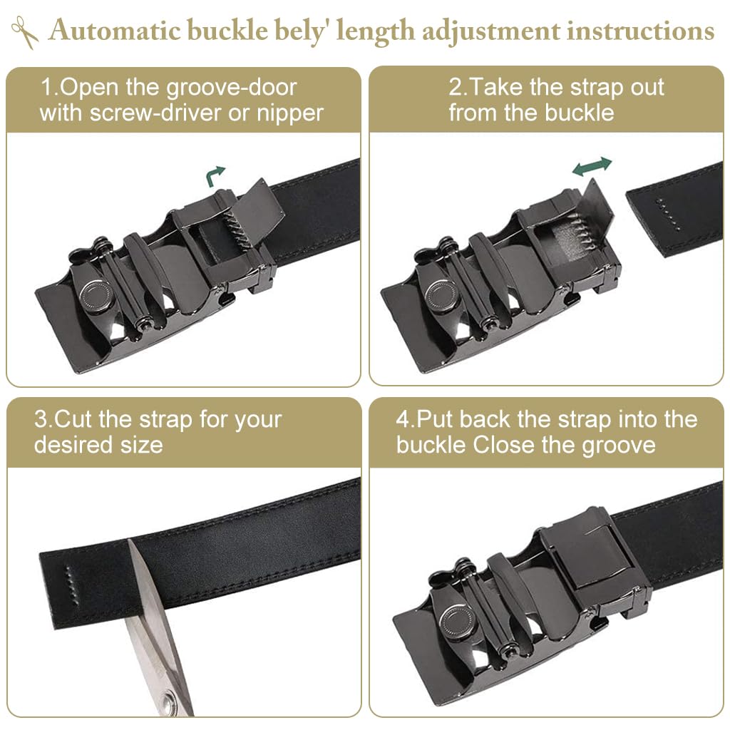GUSTAVE Automatic Leather Belt for Men with Autolock Buckle 130 cm Length | Black