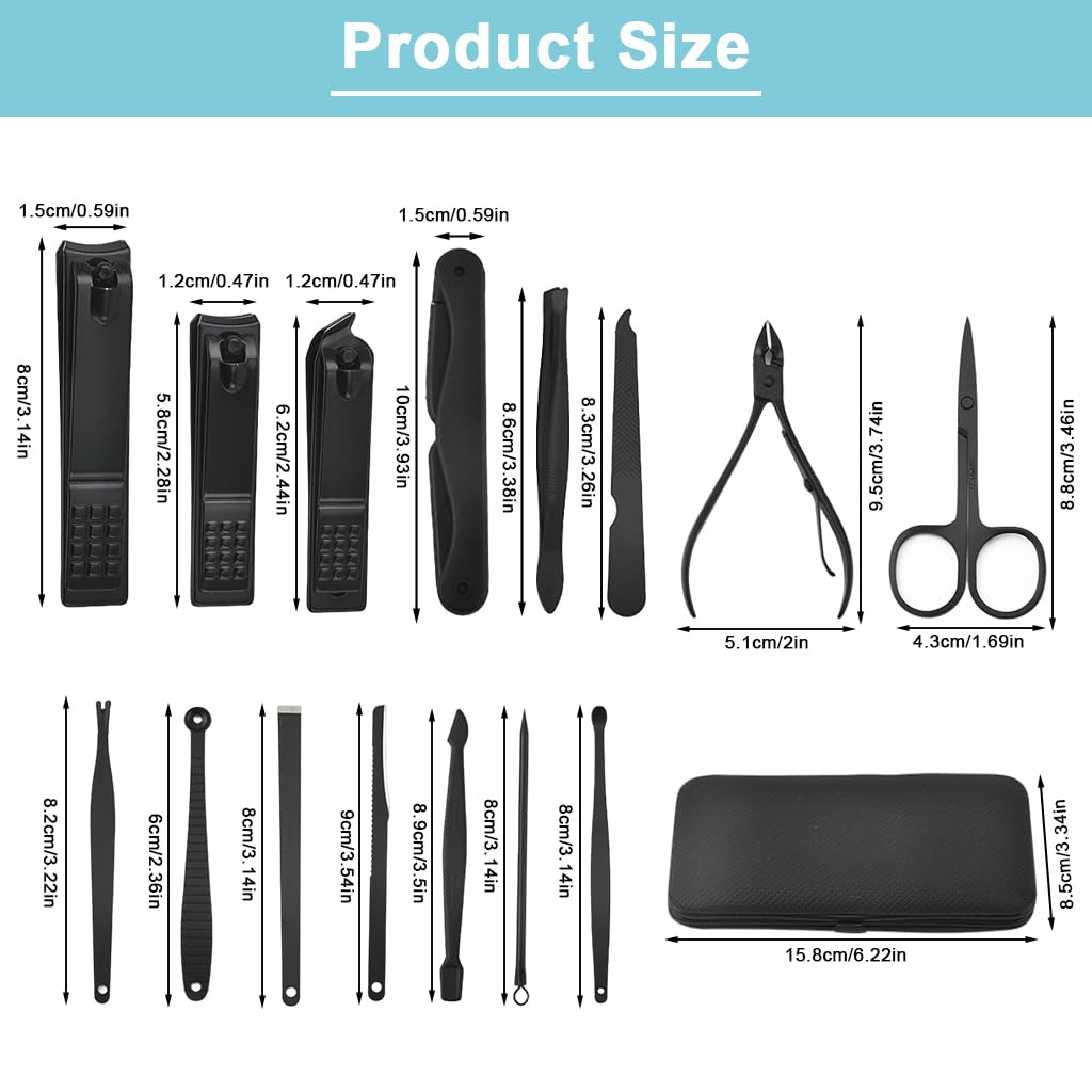 ZIBUYU Nail Cutter Set for Manicure and Pedicure with 15 Tools featuring 304 Stainless Steel | Portable Grooming Kit for Men and Women