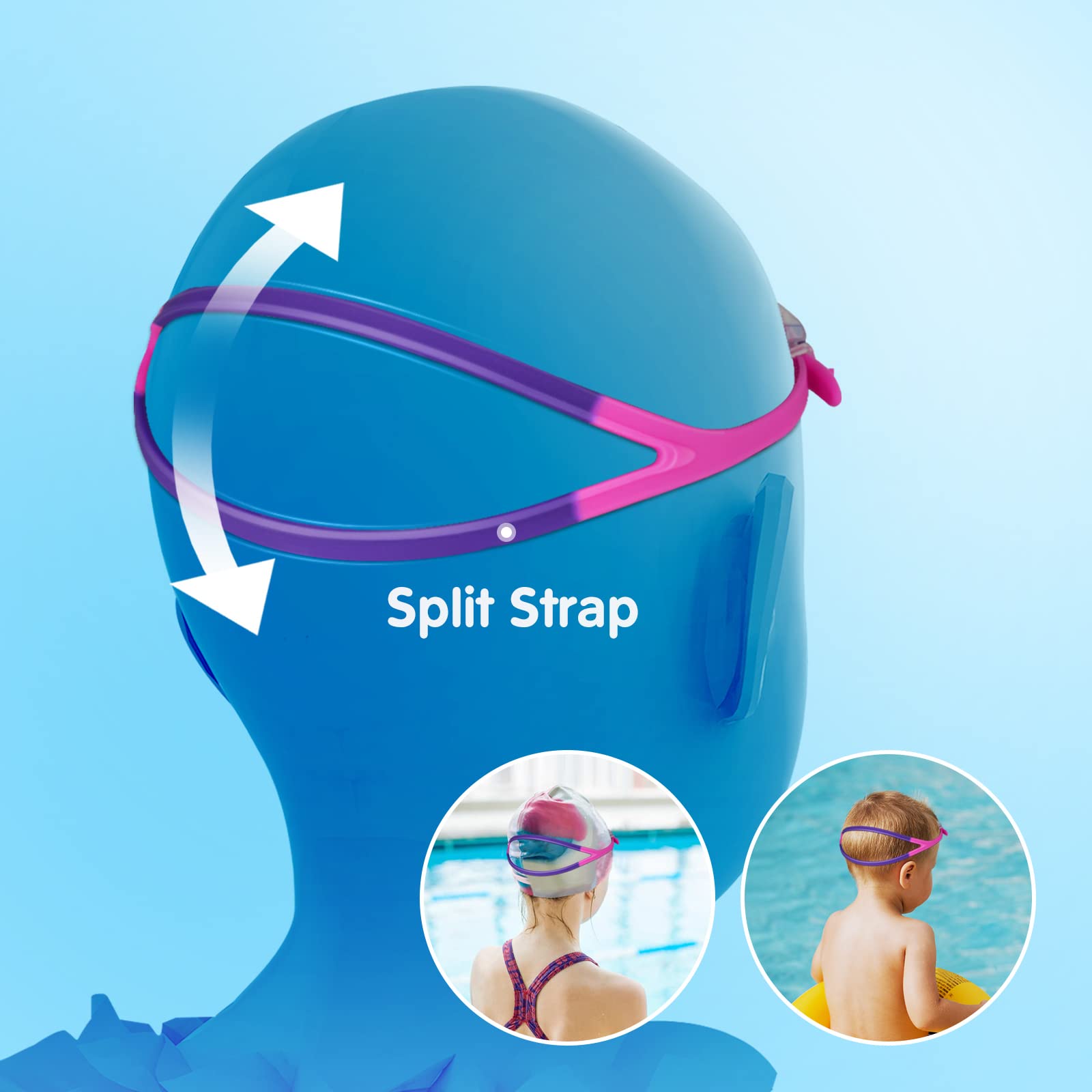 Proberos Swimming Goggles for Kids with Anti Fog UV Protection and Adjustable Strap | Blue Silicone Set with Earplugs and Nose Clip