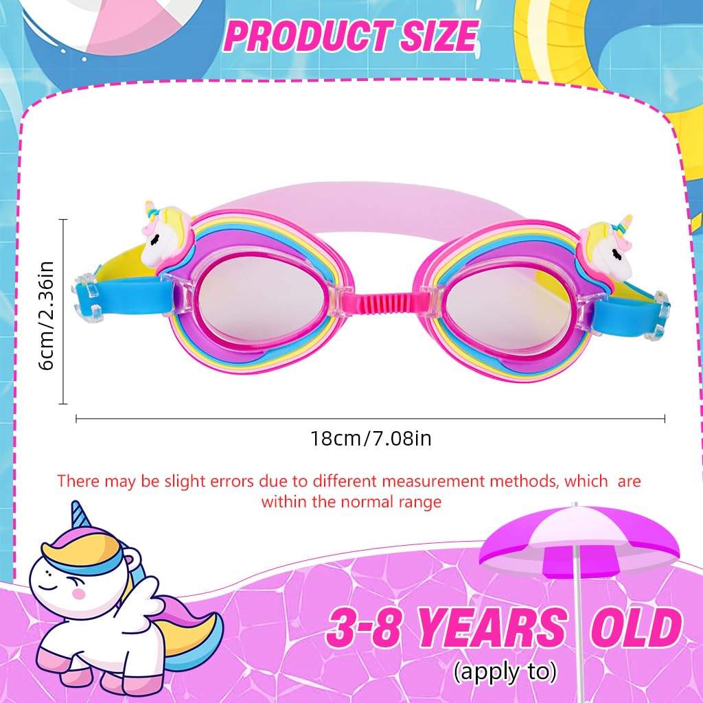 Proberos Kids Swimming Goggles with Anti Fog UV Protection featuring Cartoon Unicorn | 2PCS for Ages 6–12