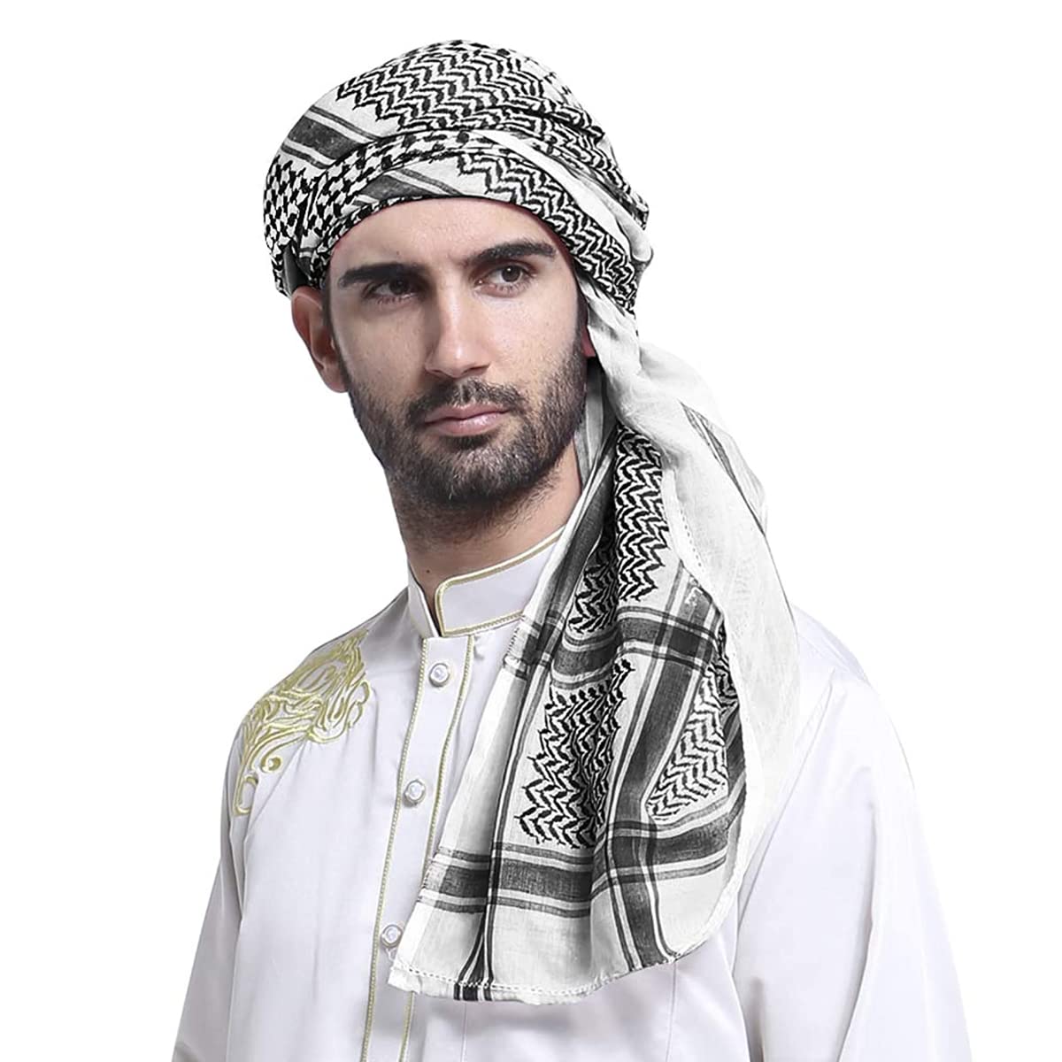 GUSTAVE® Head Scarf for Men, 55'' Square Shemagh Muslim Arab Headscarf Shawl, Polyester Keffiyeh Arabic Scarf Headcover, Jacquard Neck Face Wrap