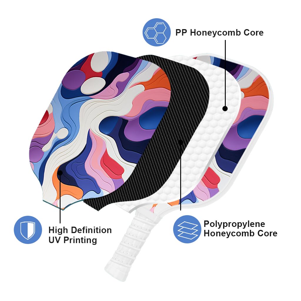 Proberos Pickleball Racket Set for Outdoor and Indoor Games with 4 Balls & Carry Bag featuring Fiberglass Honeycomb Paddles