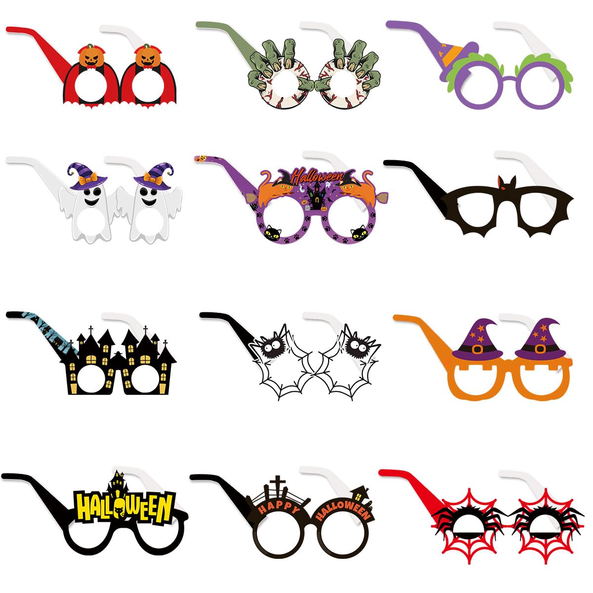 PATPAT Halloween Paper Eyeglasses for Party Dress Up with 12 Designs of Cobwebs Pumpkin and Spider | Fun Card Paper Glasses for Kids and Adults