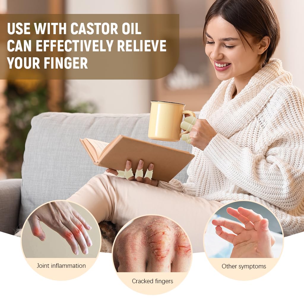 HANNEA Castor Oil Finger Wraps for Pain Relief with Adjustable Hook and Loop Design | 10Pcs Breathable Lycra Sleeves for Arthritis Support