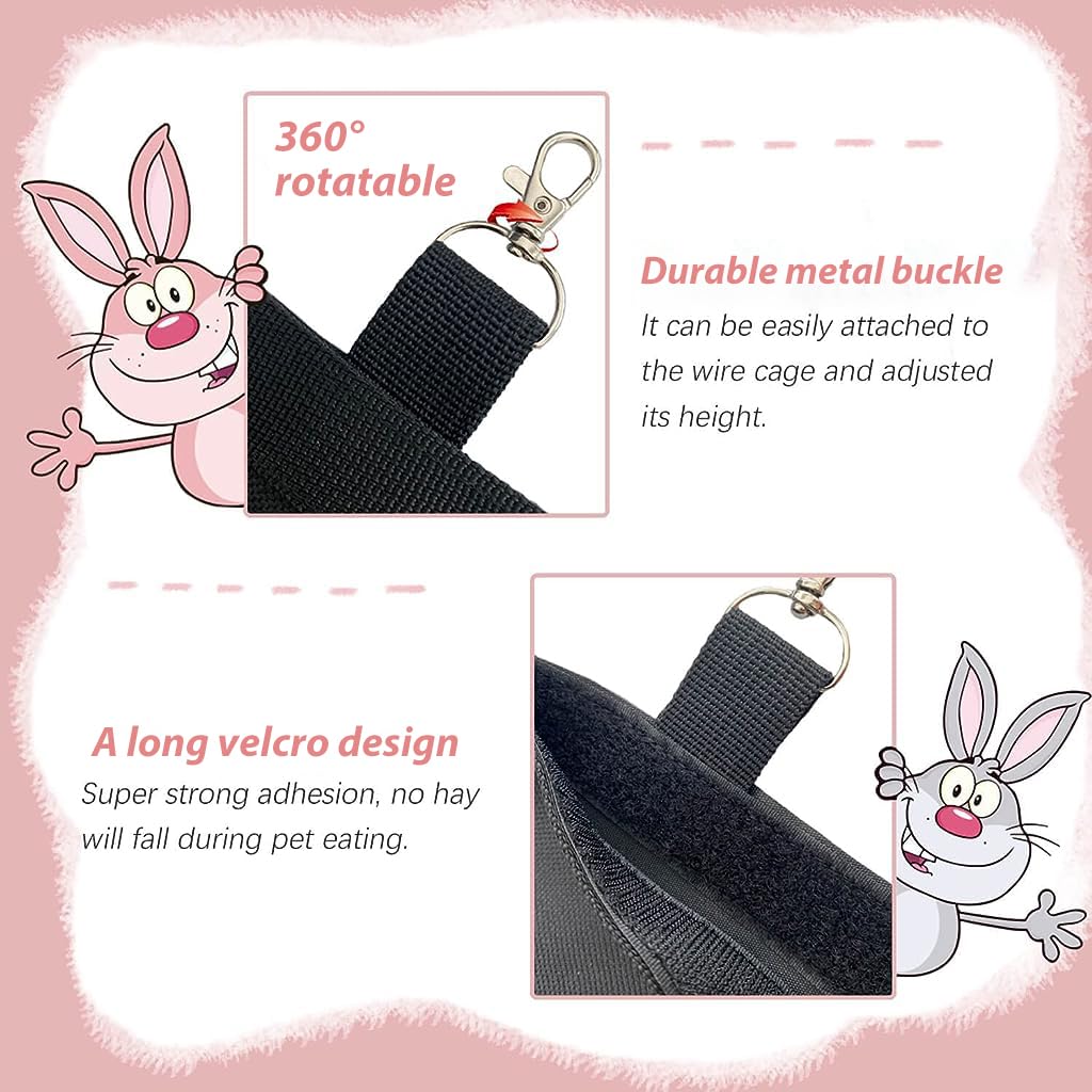 Qpets Rabbit Hay Feeder Bag for Small Pets 25×30cm with Dual Hooks and 2 Feeding Holes