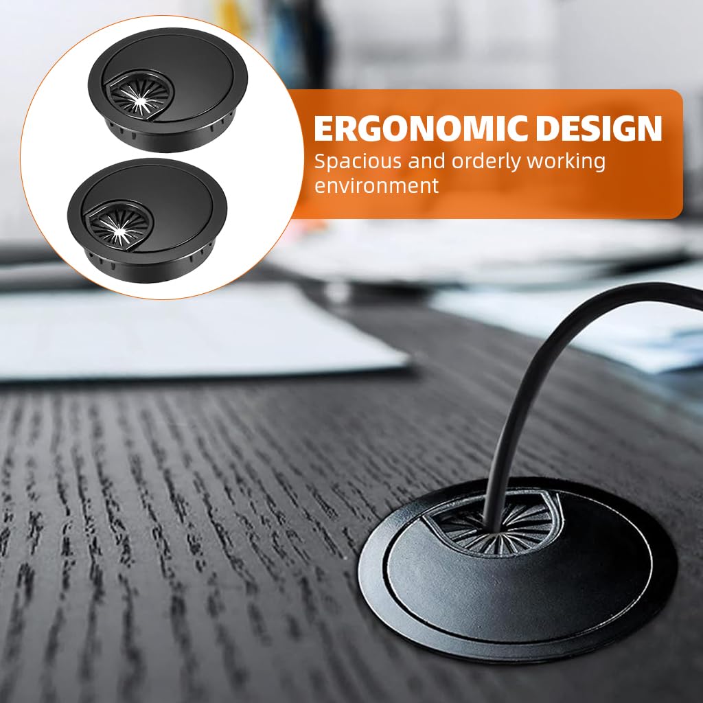 Serplex Desk Grommets for Office Cable Management 4PCS 2 Inch Zinc Alloy Covers | Black Finish
