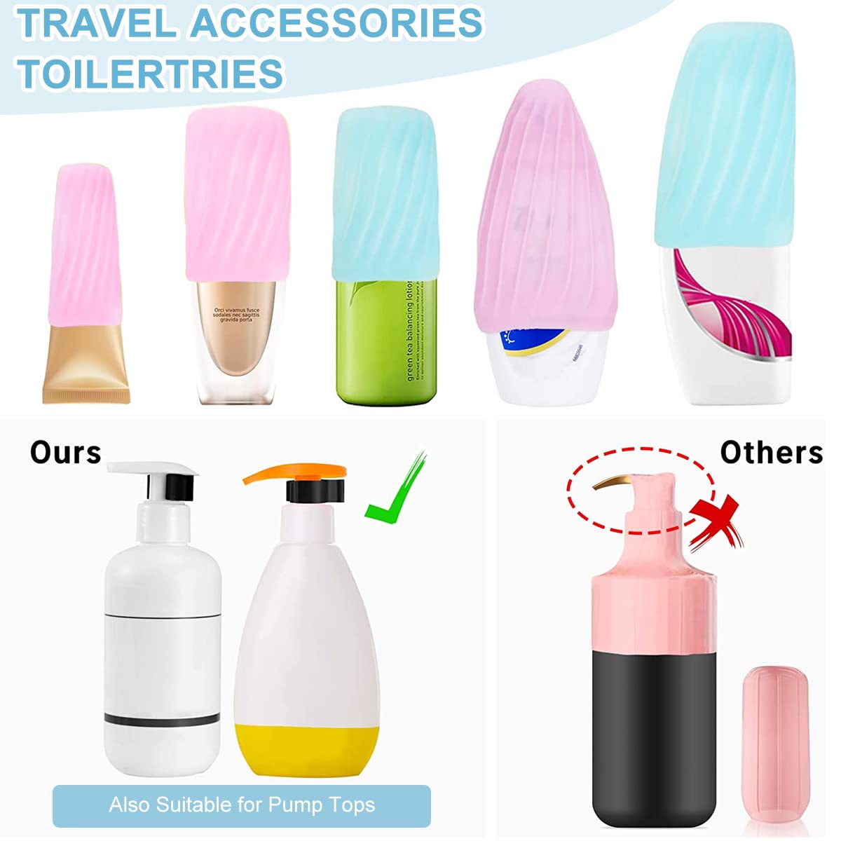 MAYCREATE Elastic Leak Proof Sleeves for Travel Bottles with Anti Open Design | 2pcs TPE Reusable Covers