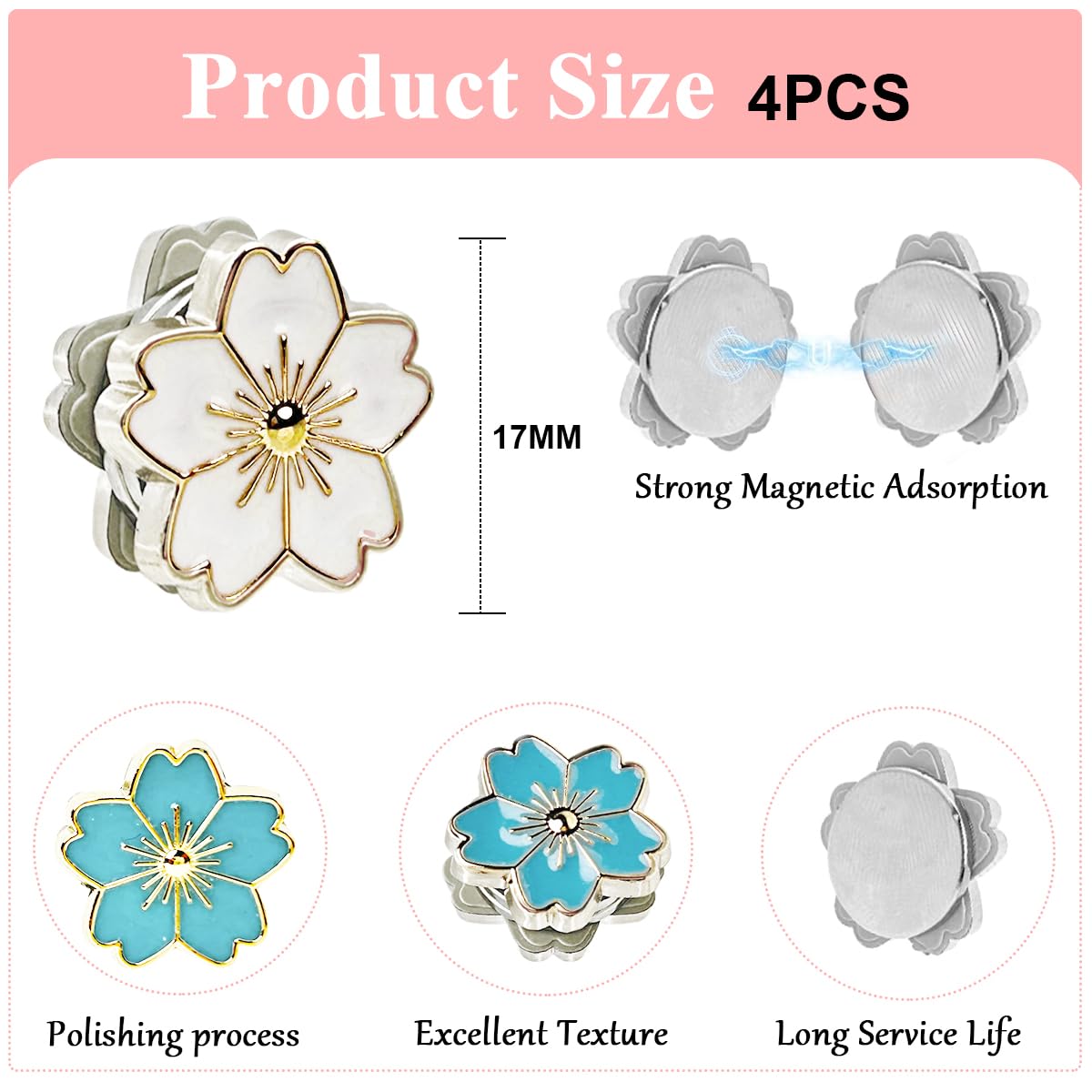 Venzina Magnetic Hijab Pins for Scarves featuring Strong Magnet Lock 4 Pairs | Sakura Floral Design