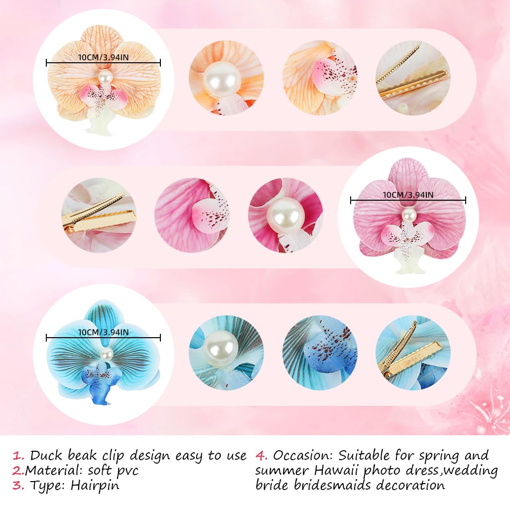 SANNIDHI Flower Hair Clips for Women featuring 3pcs Orchid Design and Pearl Details | Comfortable Fabric Butterfly Barrette