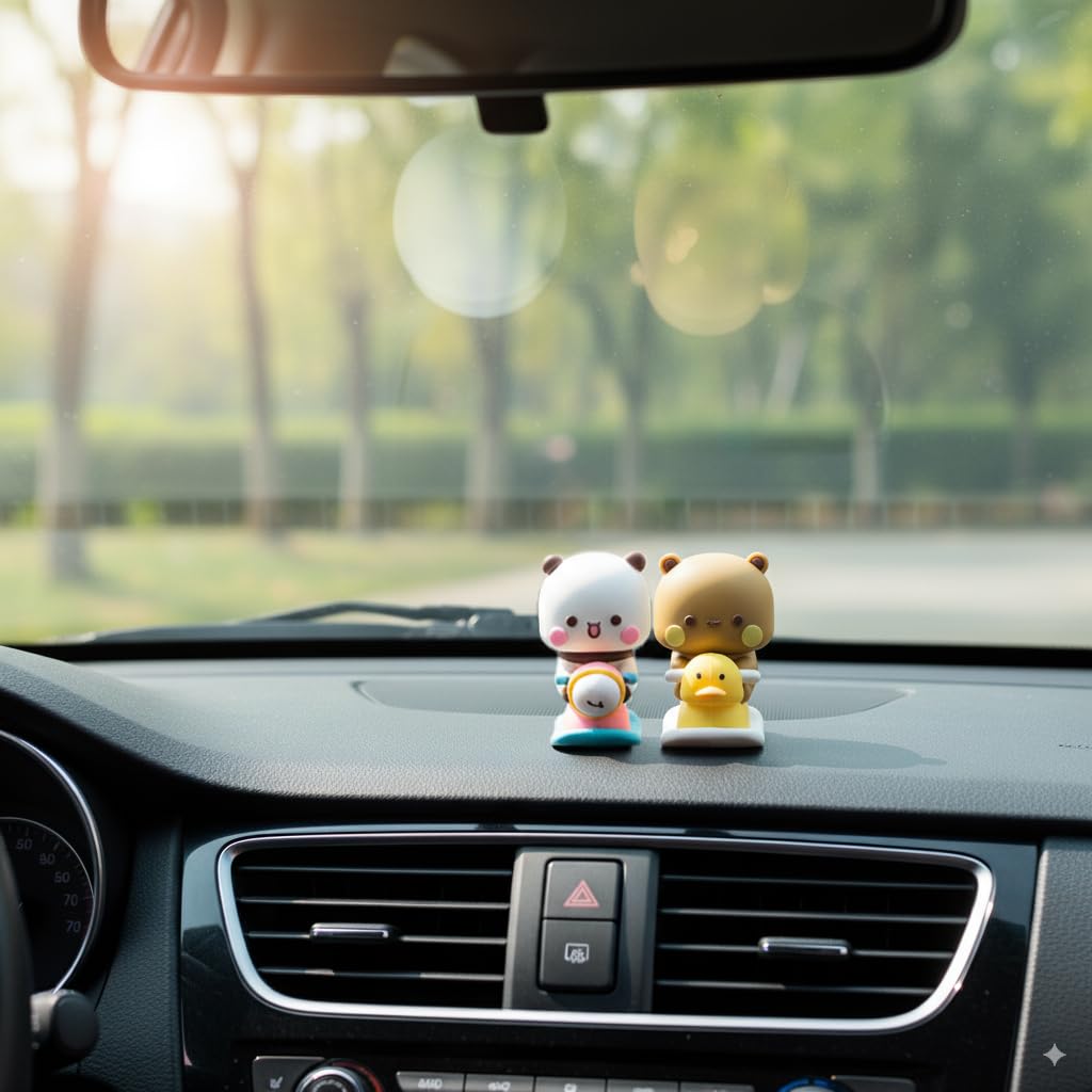 STHIRA Cute Cartoon Car Ornaments for Dashboard with Rocking Bear Couple Figurines | Desk Decor Set of 2