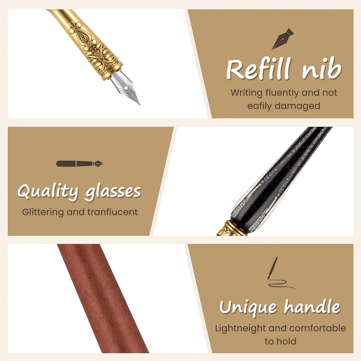 HASTHIP Feather Pen Set for Calligraphy with 6 Ink Bottles and 18 Nibs | Wax Seal Stamp Kit