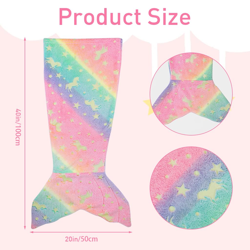 SNOWIE SOFT Mermaid Tail Blanket for Kids 17x39 in featuring Glow in the Dark Flannel | Cozy Gift for Girls