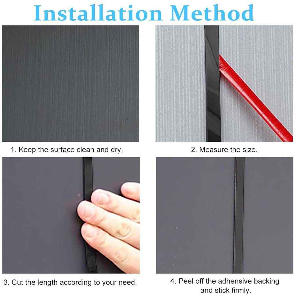 HASTHIP® 16.4ft Black Metal Trim Wall Strip 201 Stainless Steel Self-Adhesive Peel Stick Metalized Mirror-Like Finish Ceiling Floor Cabinet Tile Edge Moulding 3 PCS