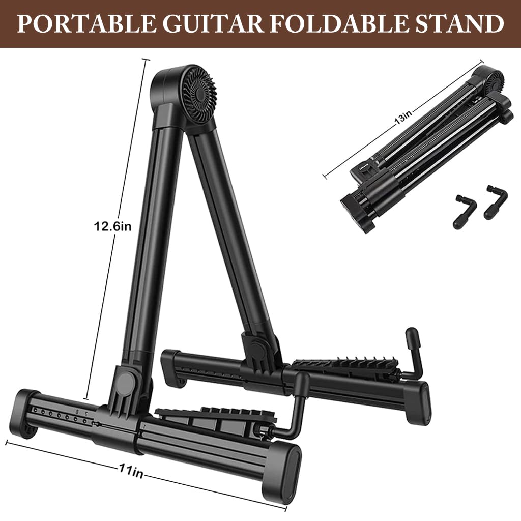 HASTHIP Adjustable Guitar Stand for Acoustic Electric Bass with Aluminum Tripod and Silicone Padding | Foldable 3PCS Set