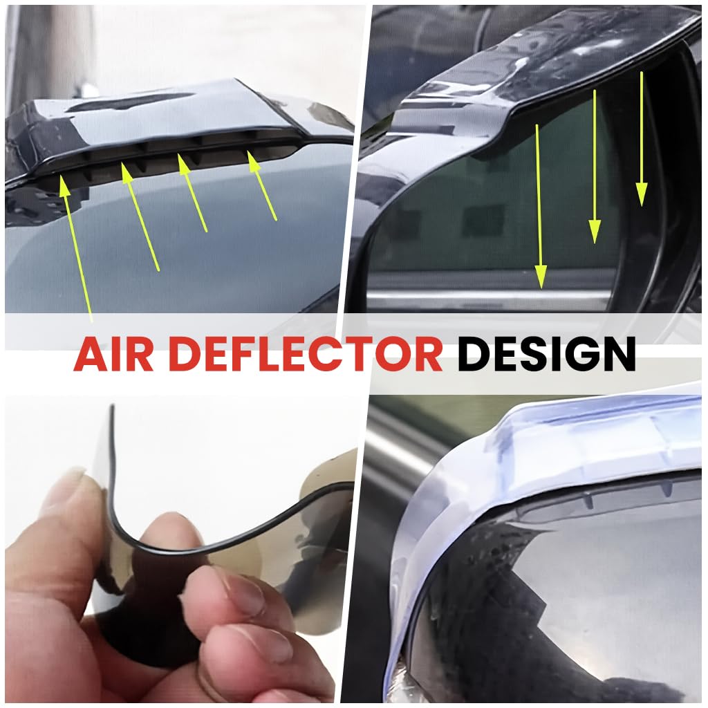 STHIRA Car Rearview Mirror Rain Eyebrow 2PCS with Air Deflector Design and PVC Guards | Clear Visibility for All Weather Driving