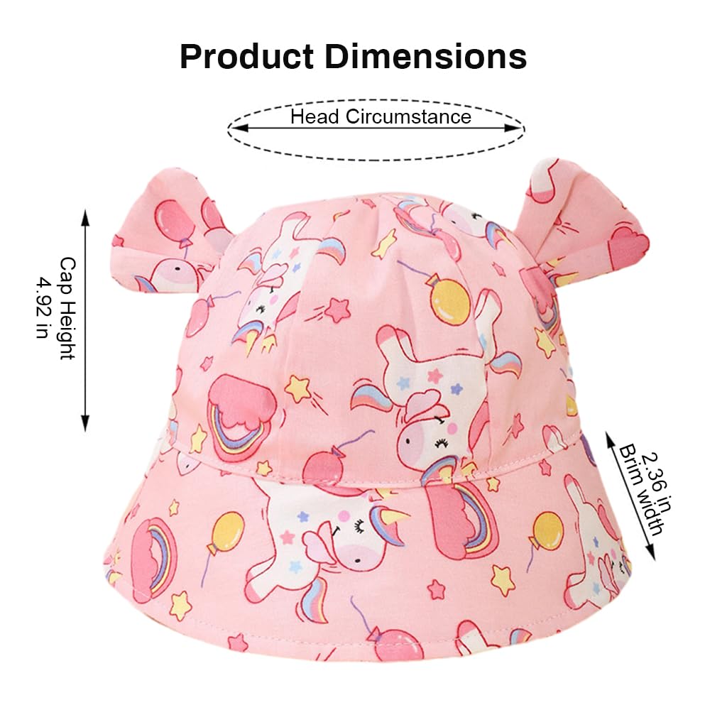 SNOWIE SOFT® Baby Sun Hat Wide Brim Bucket Hat for Todders, Breathable Hat with Chin Strap Cover for Age 1-2, Cartoon Summer Hat Outdoor Hat with Whistle for Spring Summer, Beach Hat for Girl