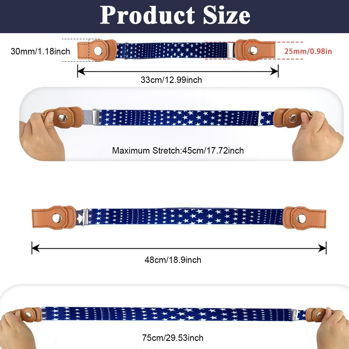 SNOWIE SOFT® 2Pcs Kids Adjustable Waist Belt Buckle Free Webbing Nylon Stretchy Jeans Belt with Snap Button Closure Buckle Free Fashion Print Waist Belt for Boys and Girls