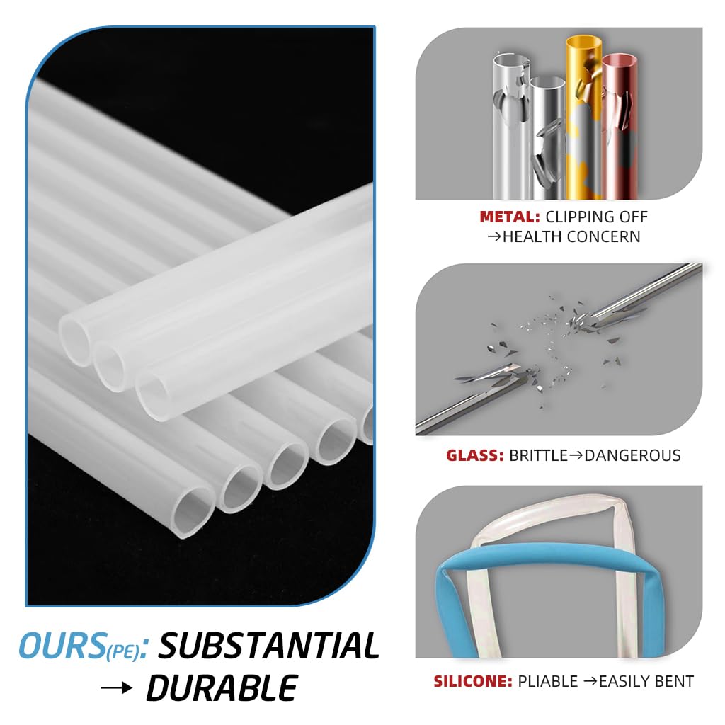 HASTHIP Reusable Food PE Straw Set for 40 oz Tumbler with Cleaning Brush | Frosted White 4 Pack