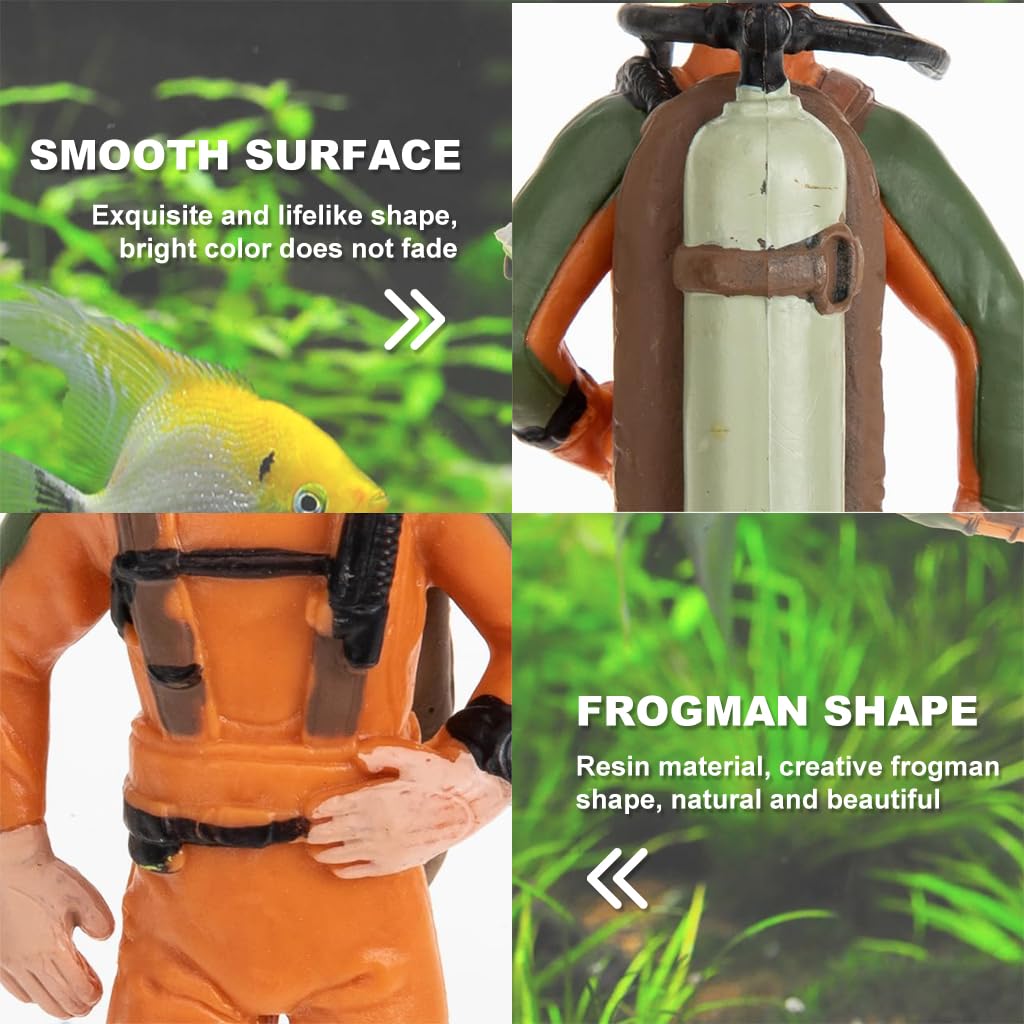 Qpets Fish Tank Floating Ornaments for Aquarium with 4.8 in Diver Figurines and Floating Ball | Blue and Orange Set