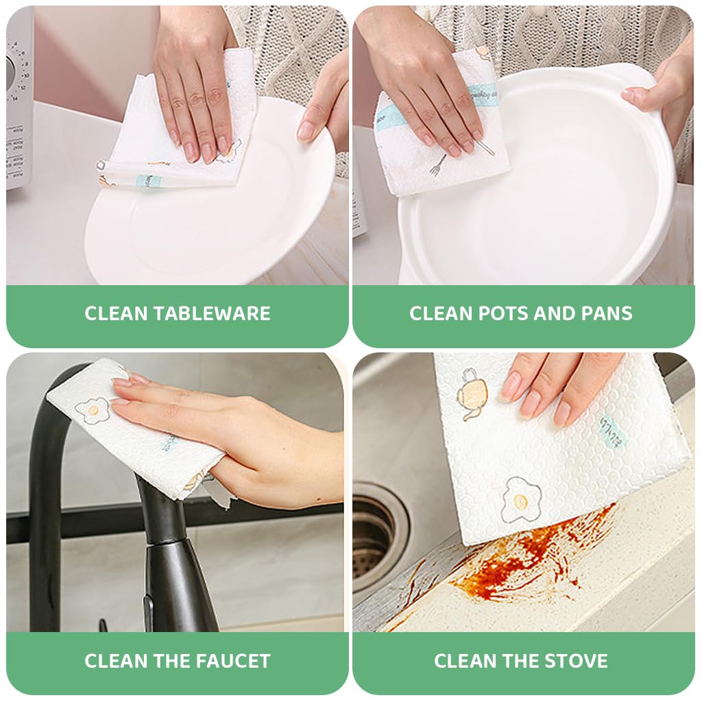 HASTHIP Reusable Kitchen Towel Roll for Cleaning with 165 Pre Cut 25x25cm Sheets | Cute Printed Design